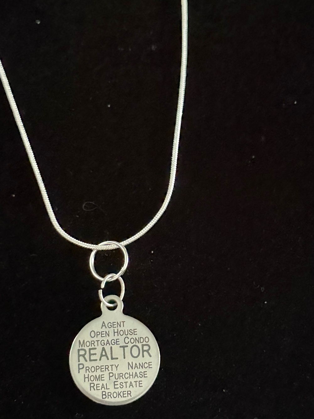 Realtor Round Charm Necklace in Silver
